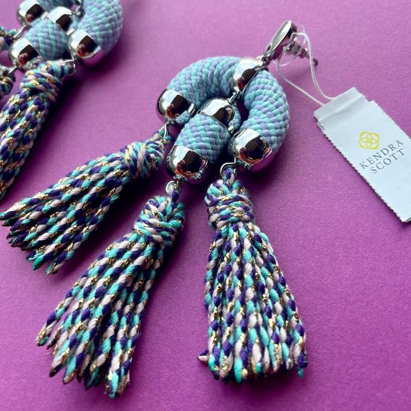 NWT Kendra Scott Tassel Chandelier Earrings Pale Blue Mix - Picture 12 of 15